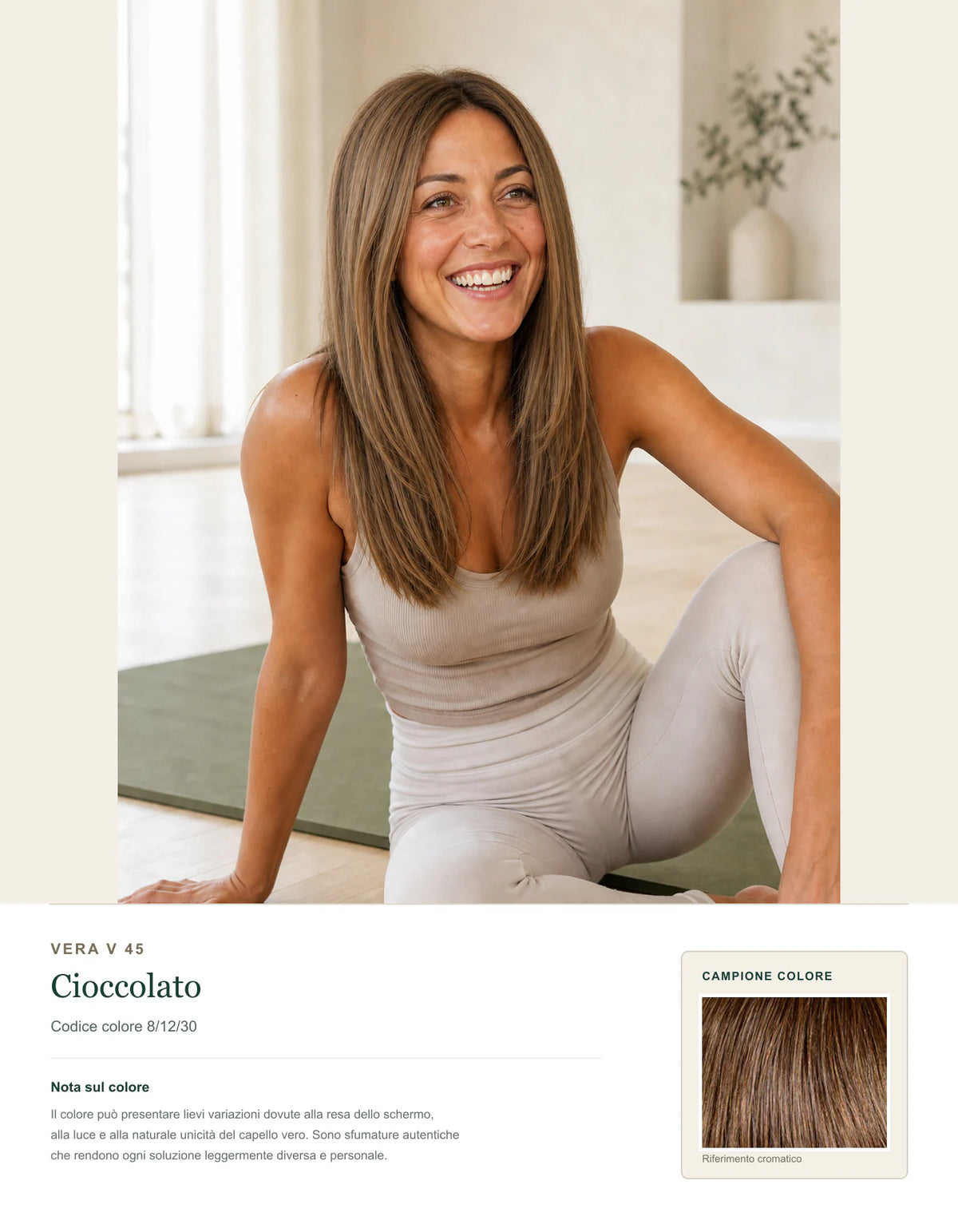 Vera V 45 — Topper V-Part in Capelli Veri — scheda colore Cioccolato — 8/12/30