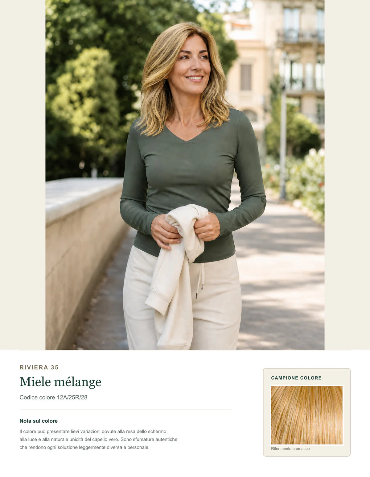 Riviera 35 — Topper Donna in Capelli Veri — scheda colore Miele Mix — 12A/25R/28