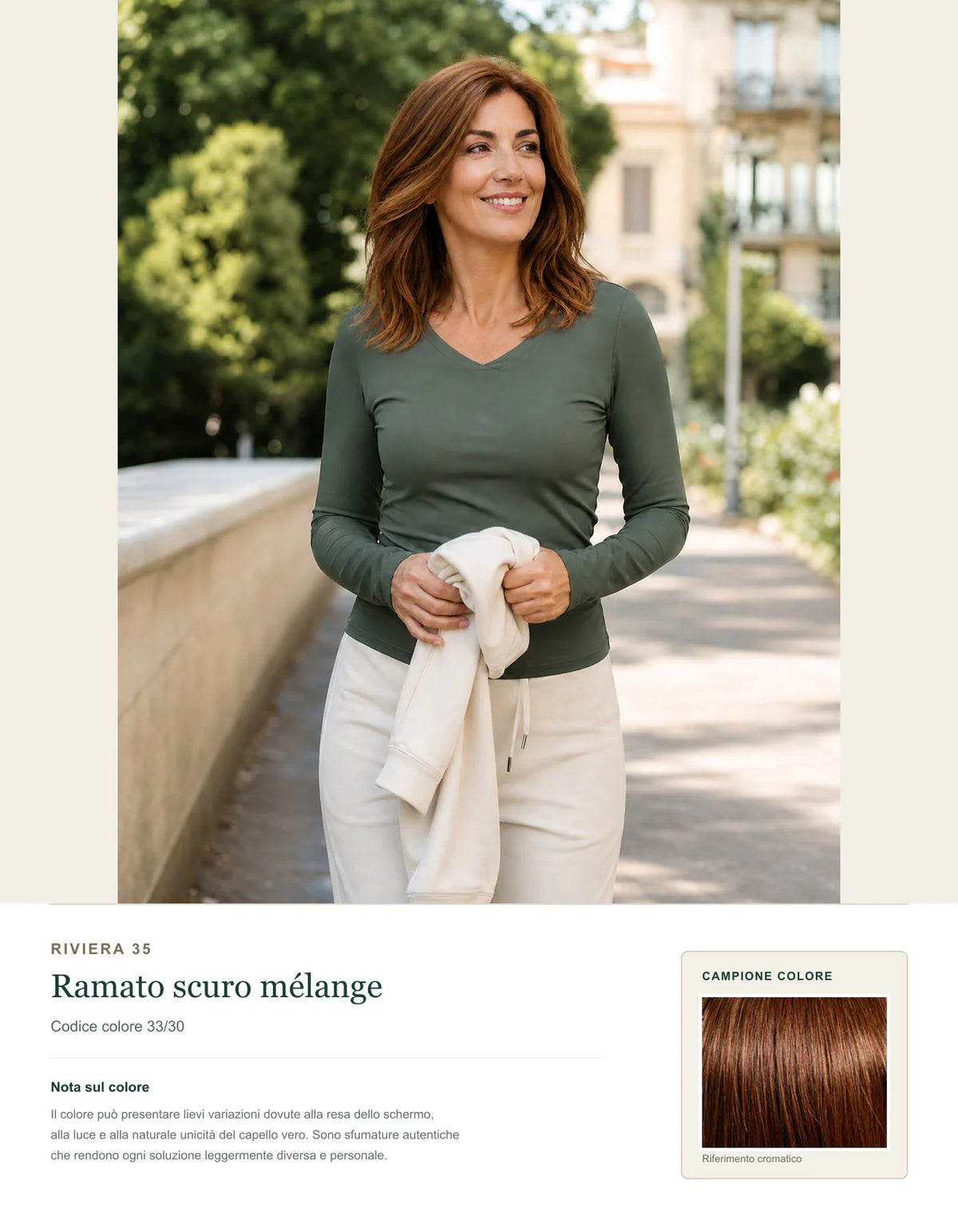 Riviera 35 — Topper Donna in Capelli Veri — scheda colore Ramato Scuro Mix — 33/30