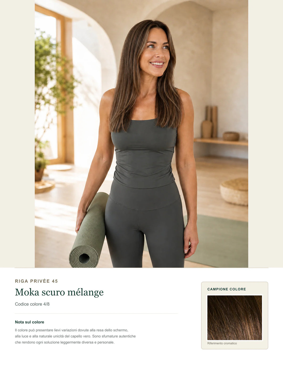 Riga Privée 45 — Topper Donna Premium — scheda colore Moka Scuro Mix — 4/8